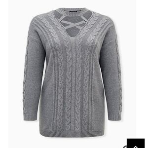 🆕1X GREY STRAPPY CABLE KNIT PULLOVER TUNIC